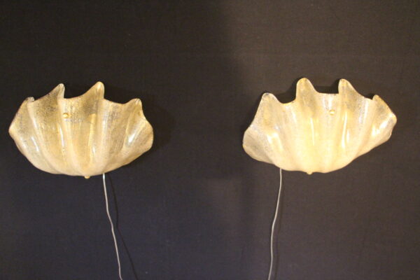 Pair of Shell Shaped Sconces in Gold Murano Glass