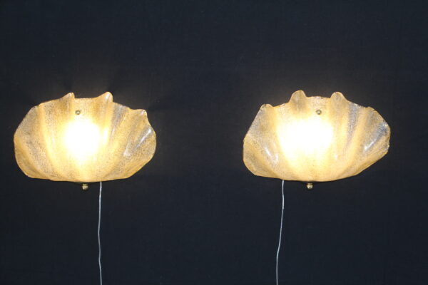 Pair of Shell Shaped Sconces in Gold Murano Glass