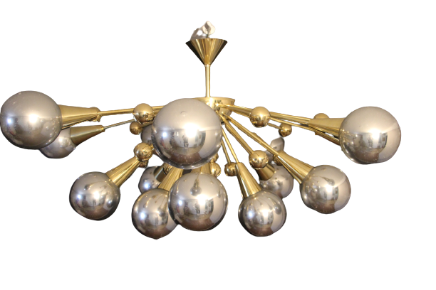 Half Sputnik Silver Murano Glass Globes Chandelier