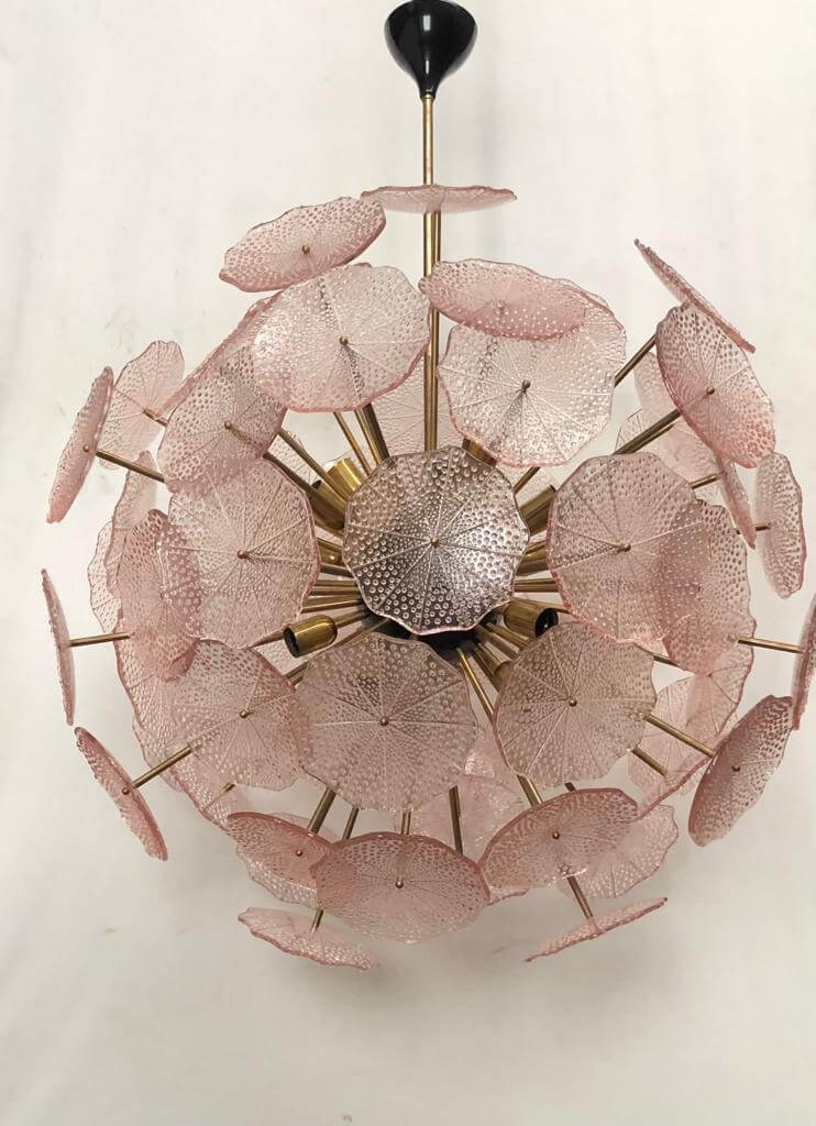 Pink Murano Glass Flowers Sputnik Chandelier