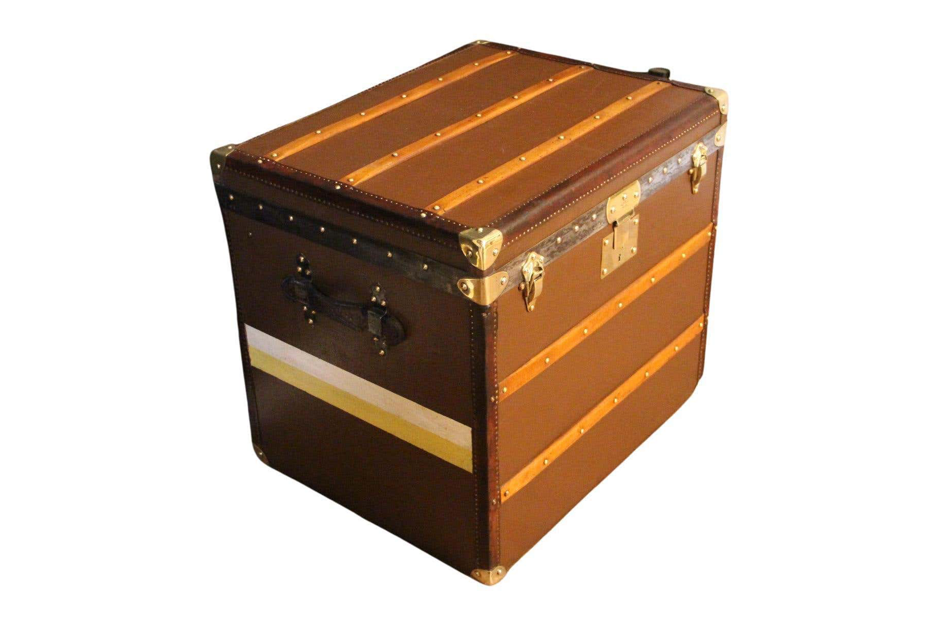 Moynat Hat Trunk, Moynat Steamer Trunk in Brown Canvas and Leather