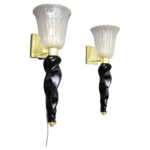 Barovier Style Murano Pulegoso Gold and Black Glass Sconces , Torchere Sconces