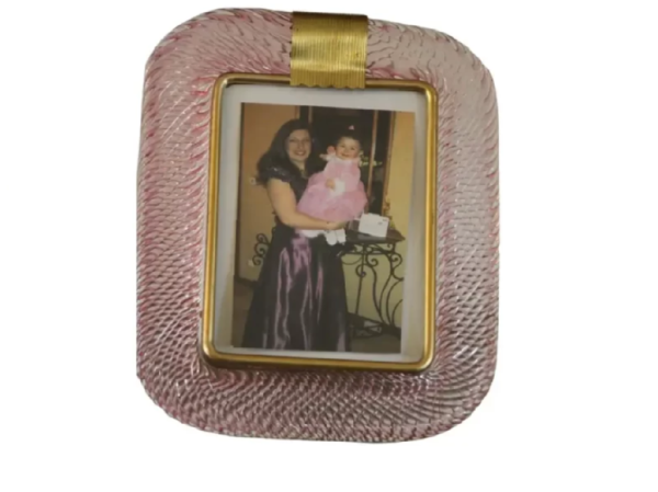 2000's Pink Twisted Murano Glass and Brass Photo Frame
